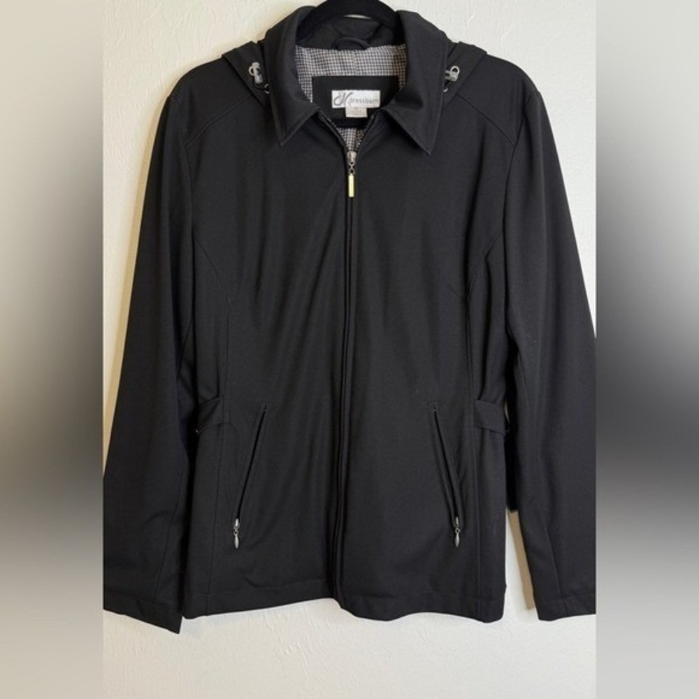 Dressbarn Womens Black‎ Softshell Hooded Jacket Full Zip Gingham Lining 51920008 - Picture 2 of 9